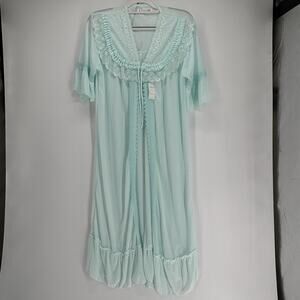 Vintage Chase Nightgown Womens Large Sheer Lace Ruffle Peignoir Robe NWT